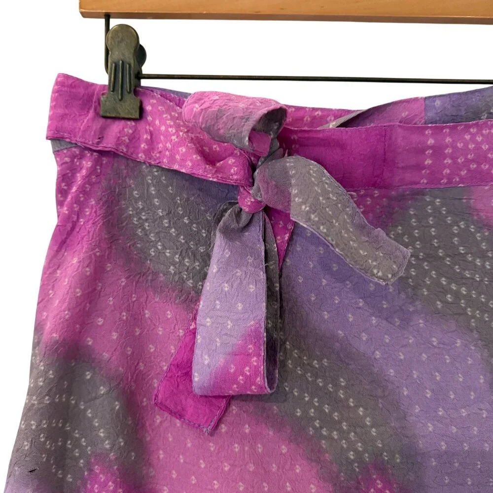 Boho Reversible Wrap Skirt Silk Purple Pink Tie Hippie Indie Fairy Layered - Picture 5 of 12